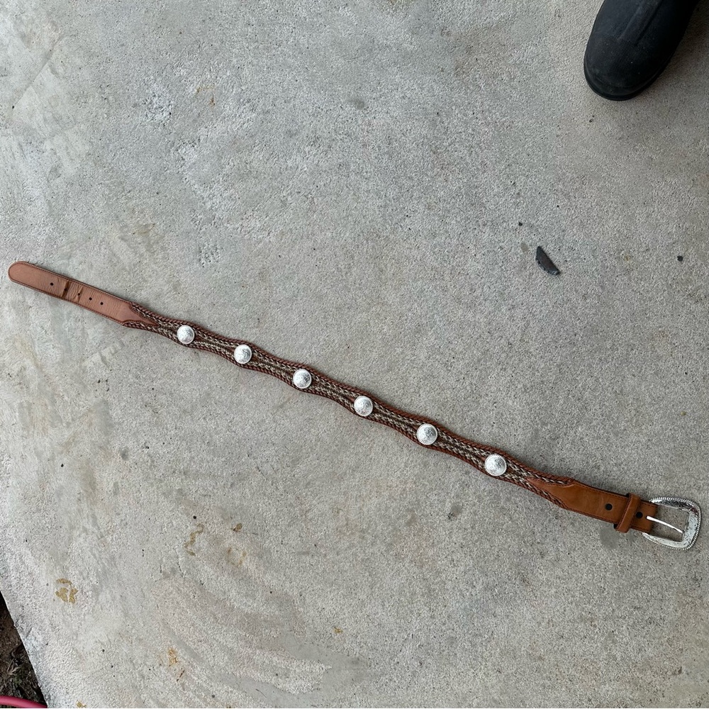 Men’s Authentic Tony Lama Vintage Brown Braided Western Leather Concho Belt 36 - Picture 8 of 16